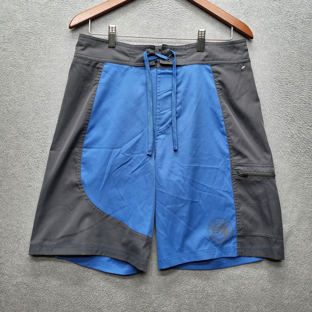 REI Men Swimwear Shorts‎ 32 Blue Colorblock Round Logo Zipper 9" Inseam